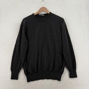 Canali Sweater Mens XL Gray 100% Merino Wool Crewneck Knit Pullover Italy Flaw